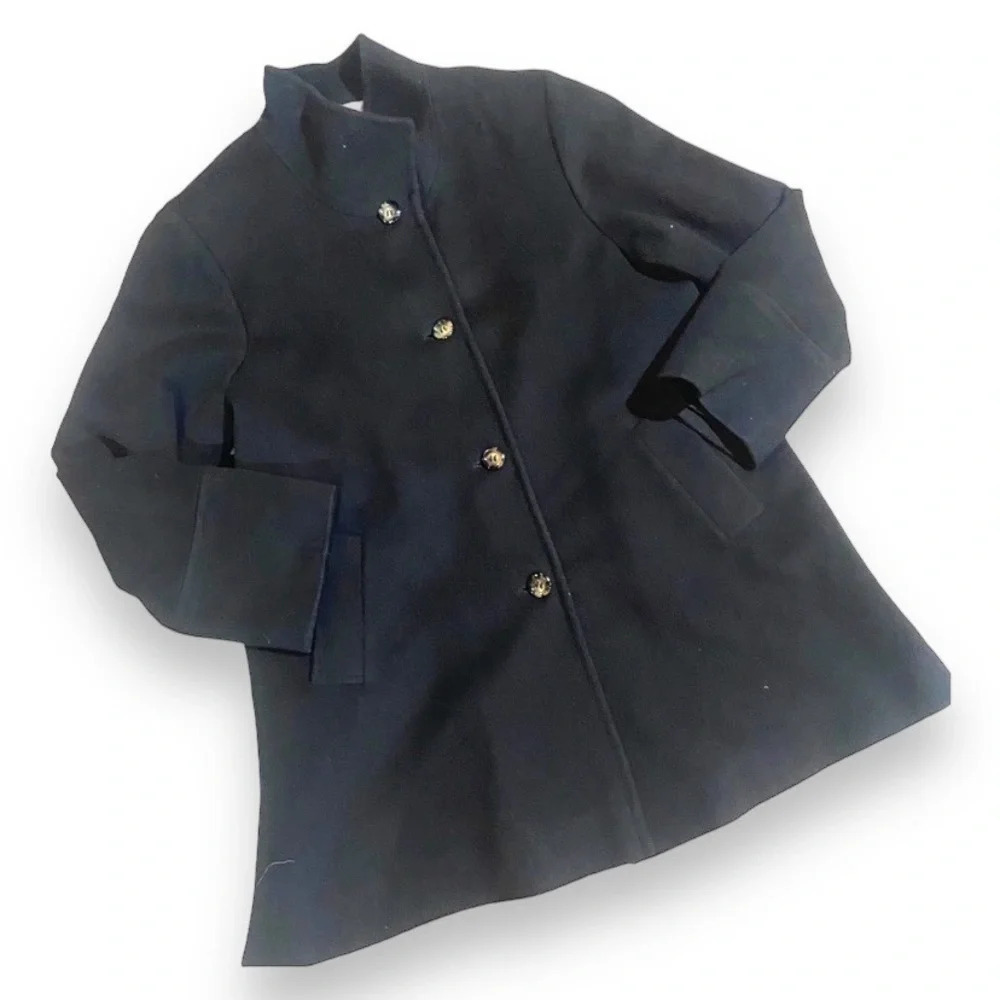 FLEURETTE Stand Collar Wool Car Coat In Black Wool Lined Women's Size 14